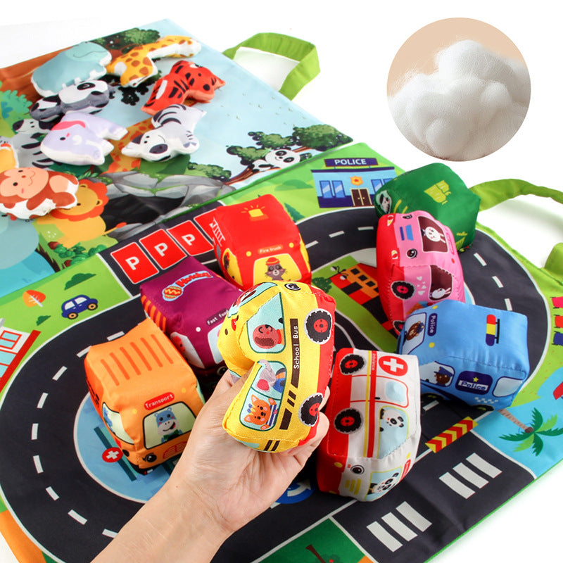 2-in-1 Sensorik-Spielzeugautos mit Spielmatte & Tragetasche