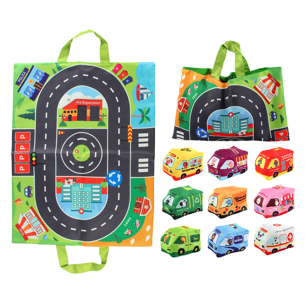 2-in-1 Sensorik-Spielzeugautos mit Spielmatte & Tragetasche