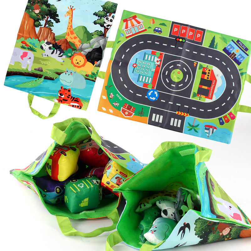2-in-1 Sensorik-Spielzeugautos mit Spielmatte & Tragetasche