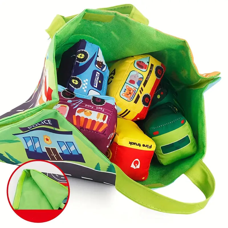 2-in-1 Sensorik-Spielzeugautos mit Spielmatte & Tragetasche