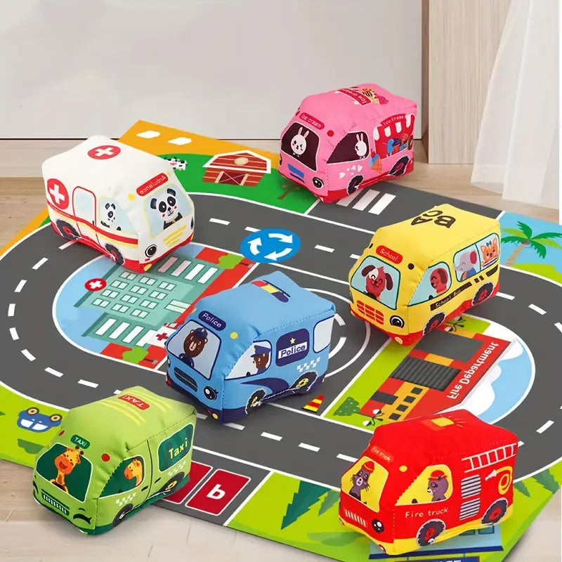 2-in-1 Sensorik-Spielzeugautos mit Spielmatte & Tragetasche